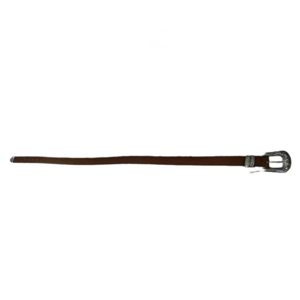 Brushed silver buckle smooth leather belt